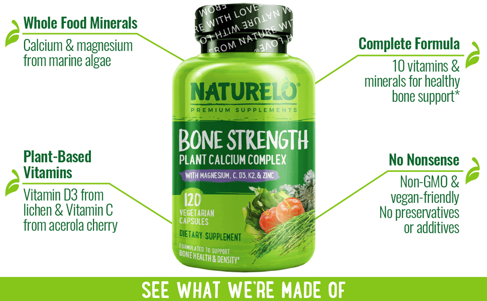 Naturelo, Bone Strength, whole food, multivitamin, Calcium, Vitamin D3, Magnesium, Vitamin C, Zinc