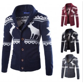 Mens Deer Coat Knit Cardigan Sweater