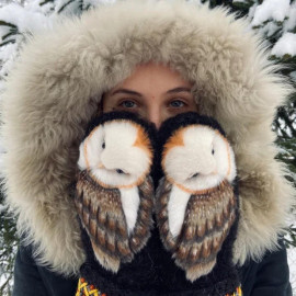 Syansju Hand Knitted Wool Nordic Mittens With Owls