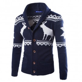 Mens Deer Coat Knit Cardigan Sweater