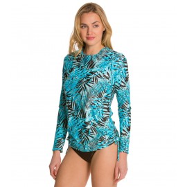 Sunsets Island Life LS Side Shirred Swim Top