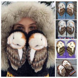 Syansju Hand Knitted Wool Nordic Mittens With Owls
